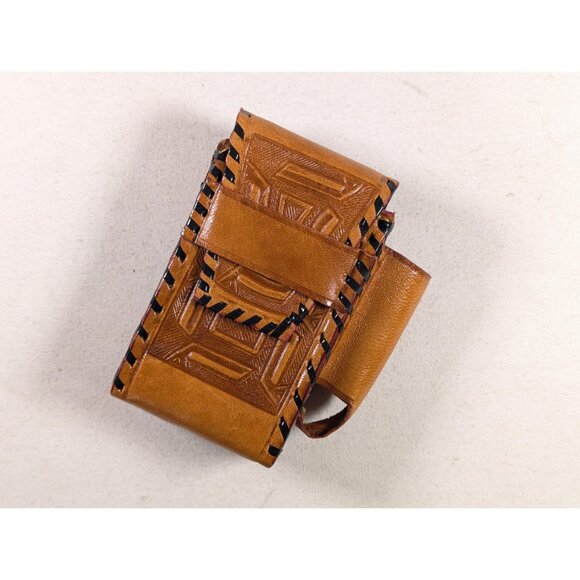 Brown Leather Aztec Calendar cigarette + lighter sleeve, business card sleeve - Picture 2 of 10